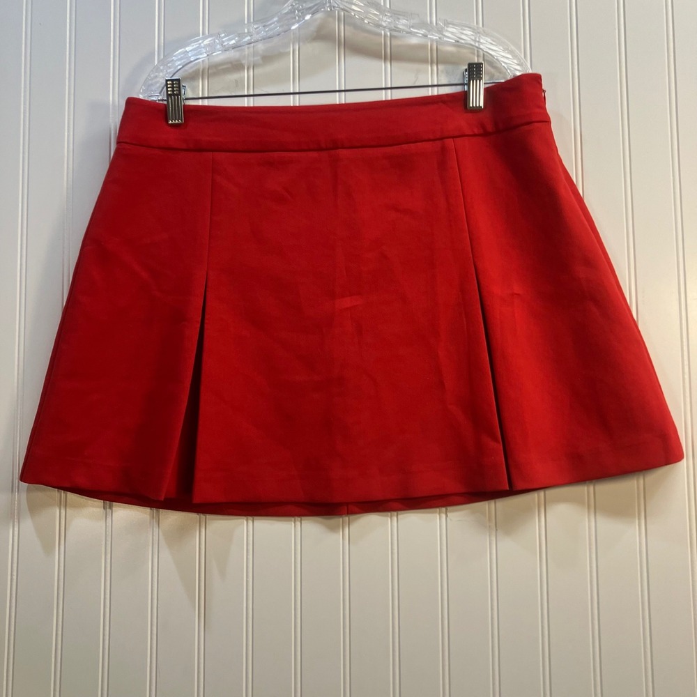 Boden Red Pleated A-Line Mini Skirt Womens US 14 Side Zip R0240 School Girl Bold